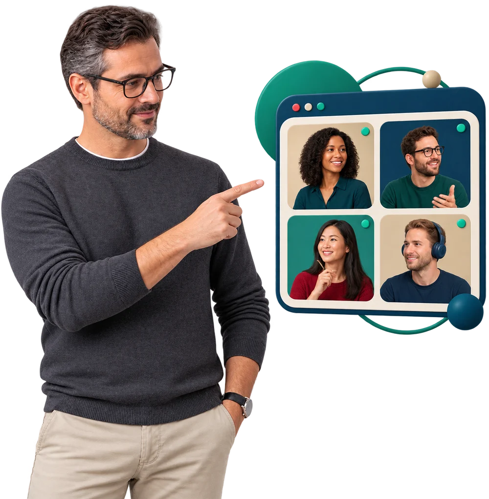 El responsable señala la clase en directo, con las cuatro ventanas de su equipo encendidas a la vez