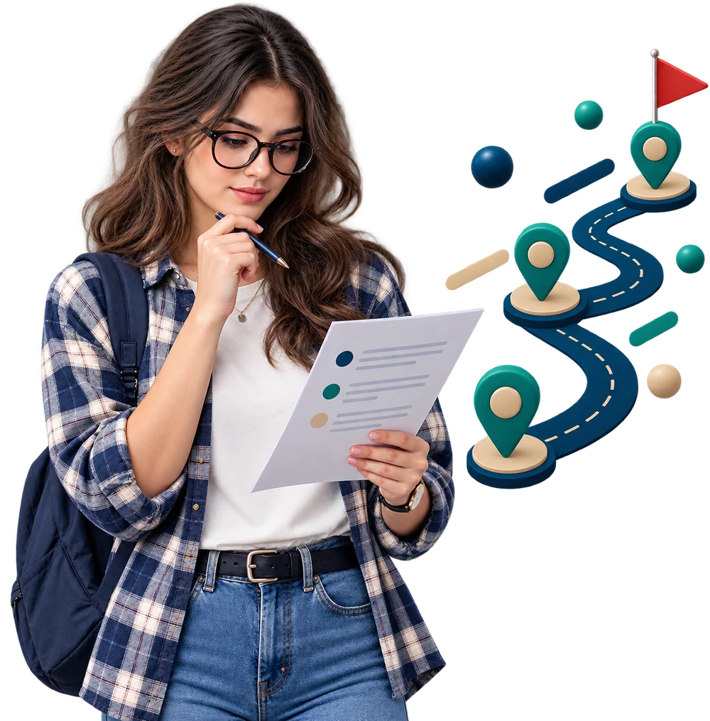 La alumna lee su plan de preparación, con los tres hitos del recorrido hasta el día del examen