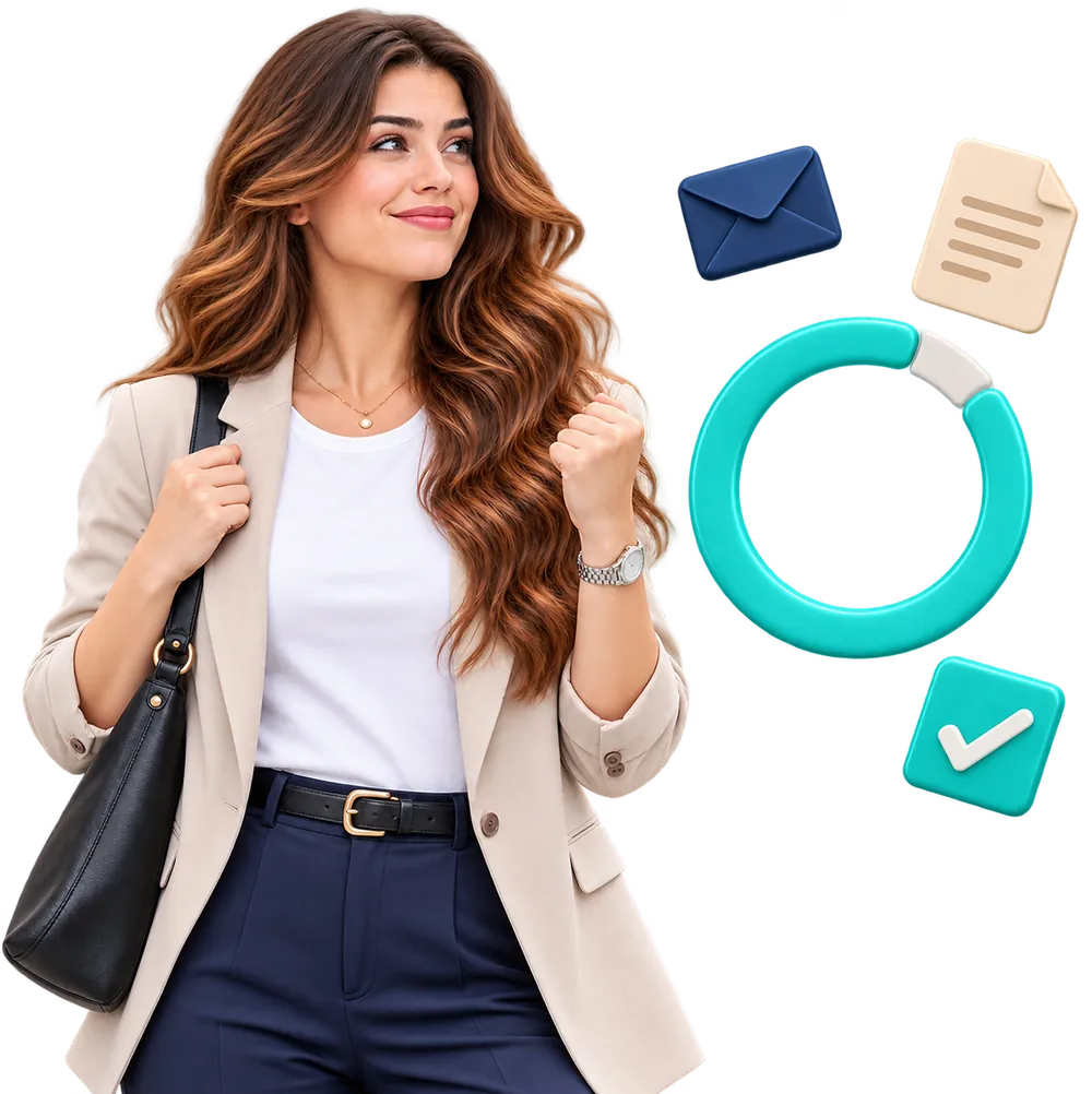 La alumna satisfecha junto al anillo de avance de sus horas, sus correcciones y su certificado